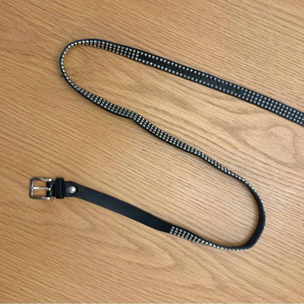 Vintage Black Studded Leather Belt with Silver Buckle